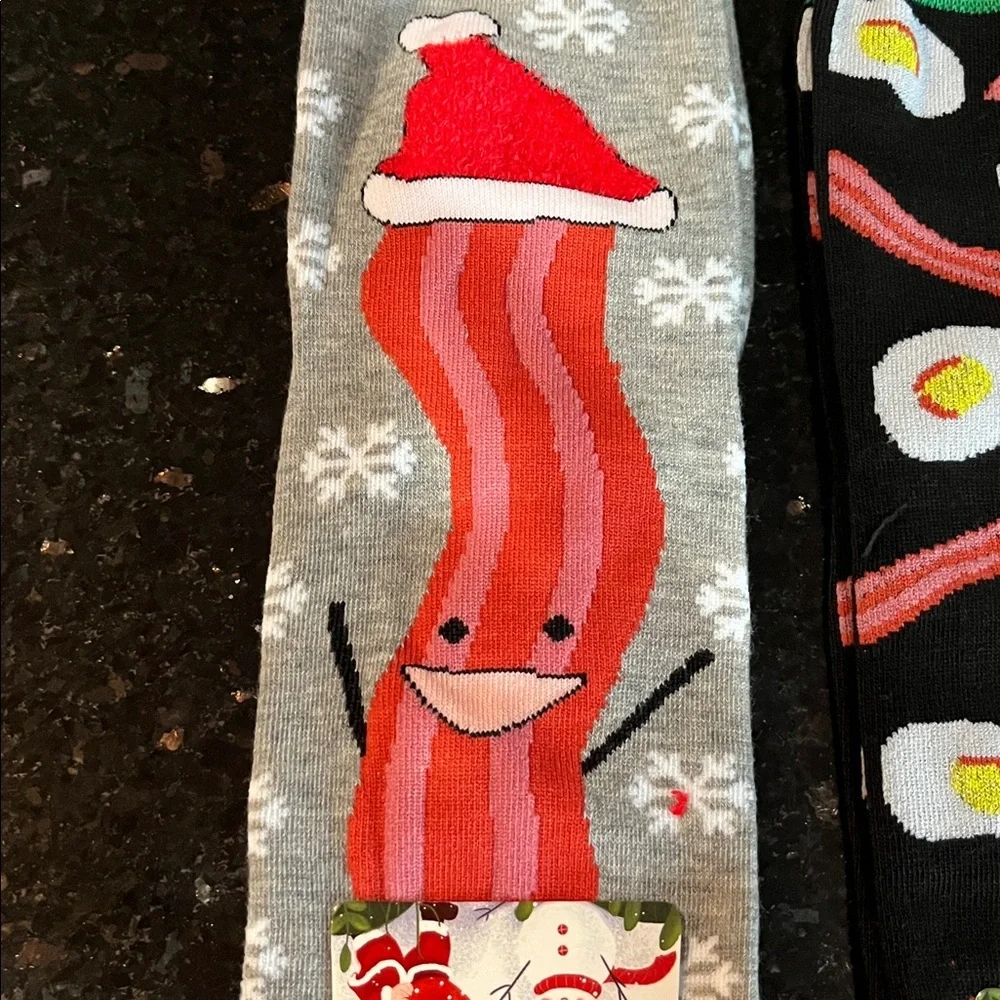 🇺🇸Set of Bacon and Egg Festive Socks - Red, Green, Black